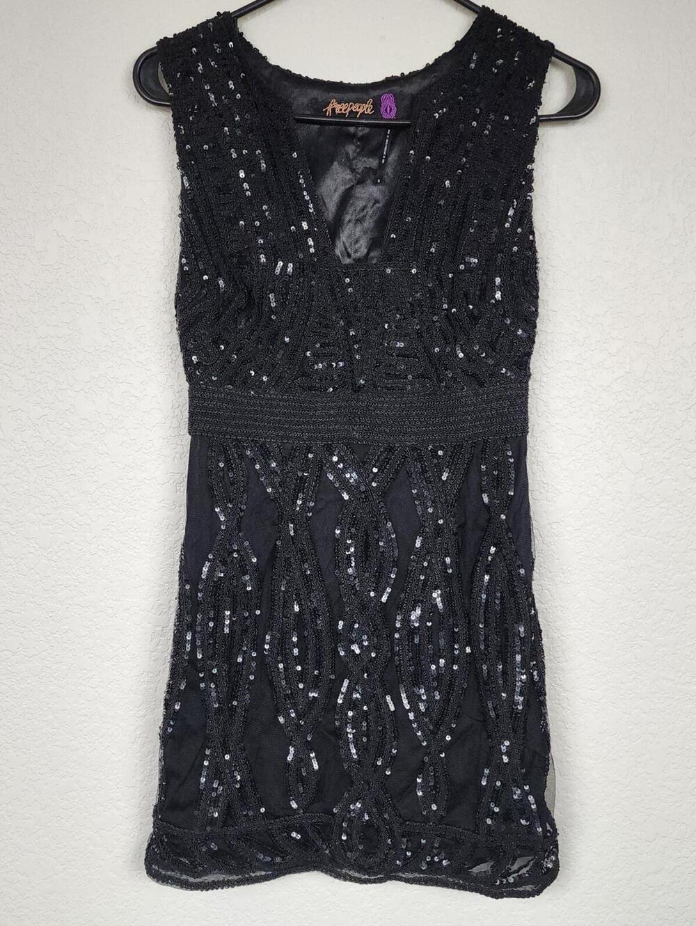 Free People $350 Black Sequin Mini Dress